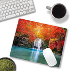 Mouse Pad, Natural Landscape Mouse Mad, Square Waterproof Mouse Pad Non-Slip Rubber Base MousePads for Office Laptop, 9.5"x7.9"x0.12" Inch(Waterfall in Autumn Forest)
