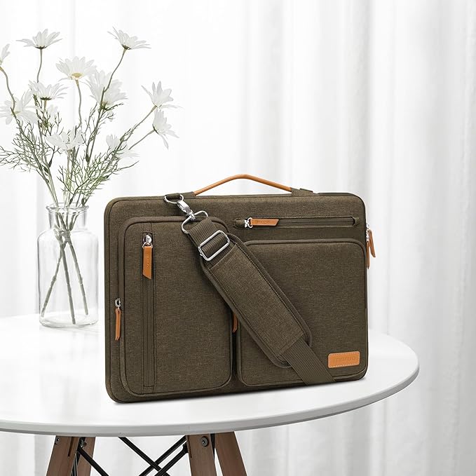 MOSISO 360 Protective Laptop Shoulder Bag,17-17.3 inch Computer Bag Compatible with MacBook, HP, Dell, Lenovo, Asus Notebook,Side Open Messenger Bag with 4 Zipper Pockets&Handle, Carob Brown