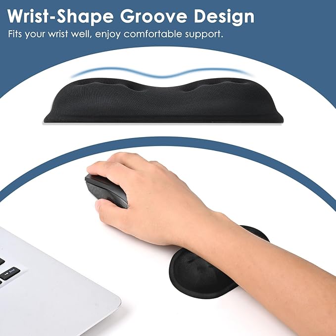 VANKEY 2 Pack Mouse Wrist Rest, Ergonomic Desk Wrist Pad for Mouse, Comfortable Computer Mouse Wrist Support with Memory Foam Fillings, Non-Slip Base (Black)