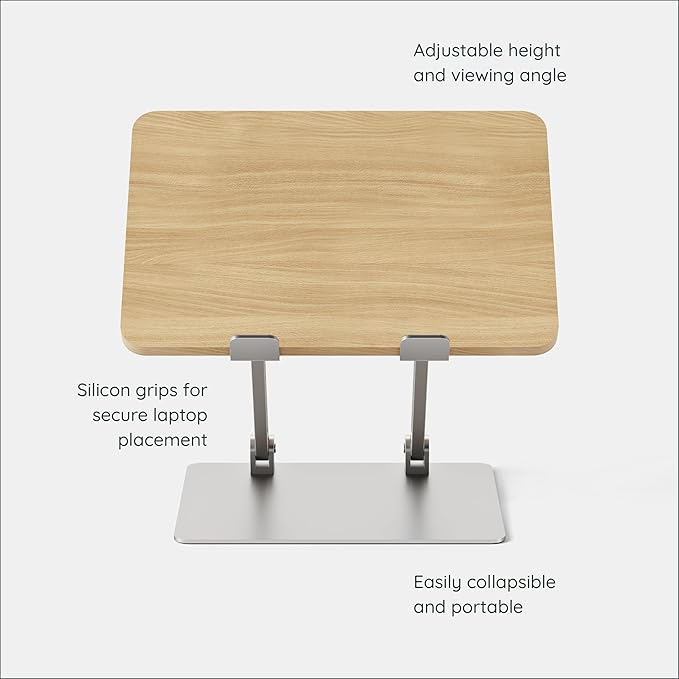 Branch Adjustable Laptop Stand - Elevate Ergonomics & Reduce Strain, Laptop Riser Customizable Height & Angle, Portable & Robust Design for Home or Office, Secure Silicon Grips - Woodgrain