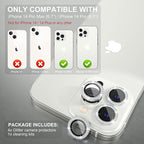 Choiche [3+1 for iPhone 14 Pro/iPhone 14 Pro Max Camera Lens Protector Bling, 9H Tempered Glass Camera Cover Screen Protector Metal Ring Decoration Accessories (Diamond-Silver)