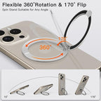COOLQO 4Pcs 360 Spin Cell Grip Ring Phone Stand [Upgrade Gear Hinge Stress Anxiety Relief] Magnetic Holders for Your car Accessories Desk Mount Compatible with iPhone All Smartphones, Silver
