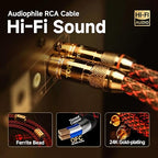 TODN High End RCA Cables for Audiophile, 2 RCA Male to Male Stereo Cord for Car Audio, Speaker, Amp - Φ7mm, Nylon Braided Jacket (6.5ft/2m, 1 Pair)