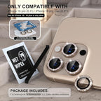 Choiche Compatible for iPhone 16 Pro/iPhone 16 Pro Max Camera Lens Protector Bling, 9H Tempered Glass Camera Cover Screen Protector Metal Ring Decoration Accessories(Glitter-Titanium Desert)