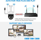 3MP PTZ CKK Cameras, 4pcs Wireless Security Camera System Outdoor with 1TB Hard Drive, 8 Channel 3MP WiFi Surveillance NVR System, 2 Way Audio, Floodlights & Siren Alarm,AI Human Detection