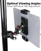 Tablet Holder for Microphone Stand/Treadmill/Spin Bike/Stroller/Golf Cart/Handlebar/Stationary Bike, Phone iPad Holder Mount for iPad Pro 12.9, Galaxy Tabs, iPhone(4.7-13”)