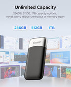 ORICO 1TB Portable SSD, Up to 1050MB/s, Compact with 2 in 1 USB C & A Cable, External Solid State Drives, Reliable Storage for USB C Smartphone, Tablet, PC - M10PRO