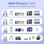 USB C Multi Charging Cable [1Pack 5FT], 4 in 1 Charging Cable Nylon Braided USB-C Multiple Charger Cord with Micro USB,IP Port and 2 Type C Adapter Port for iPhone 16/15 Series/Cell Phones and More
