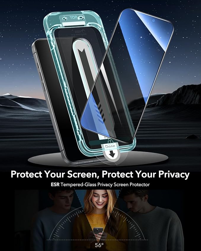 ESR 3 Pack for iPhone 16 Plus/iPhone 15 Plus Privacy Screen Protector, Anti-spy Tempered-Glass Privacy Screen Protector with Flawless Fit Tray, Micro-curved Edges, Case Friendly