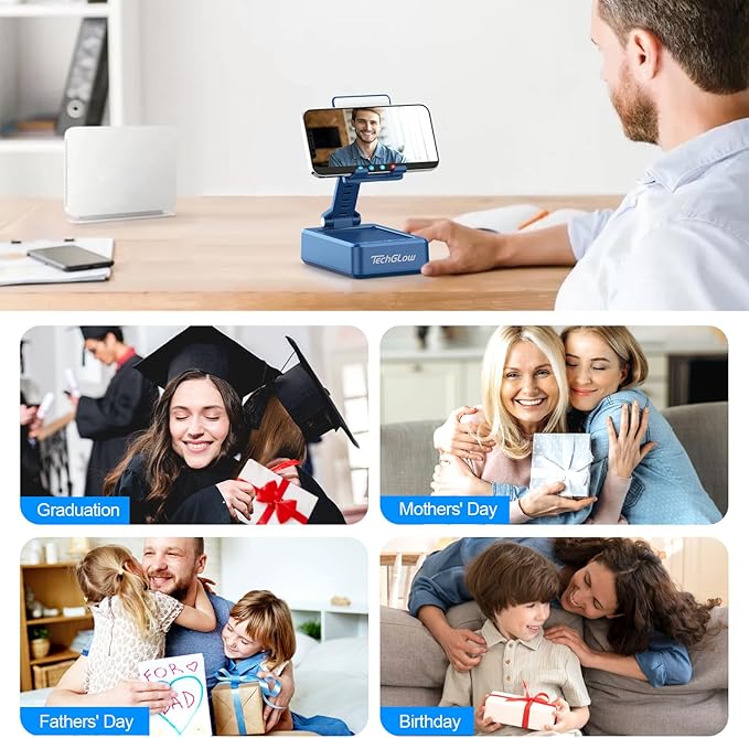 TechGlow Gifts for Men Women Foldable Cellphone Stand with Bluetooth Speaker and Power Bank Birthday Gift Idea for Mom Dad Cool Gadget Tech Gifts-Blue