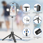 MQOUNY Mini iPhone Tripod Stand & Selfie Stick with Wireless Remote & Removable Light, Extendable Stand 360 Rotation Compatible with iPhone & Android Samsung (Black)