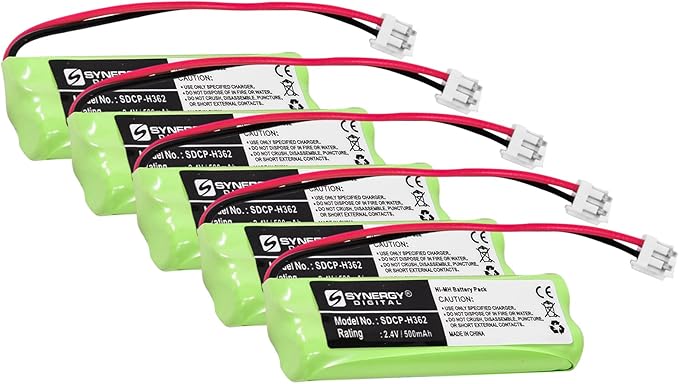 Synergy Digital Cordless Phone Batteries, Compatible with Vtech 89-1337-00-00, BT18443, BT28443 Cordless Phone Batteries (Ni-MH, 2.4V, 500 mAh), Set of 5