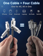 [One is Enough] 4-in-1 Compatible with USB C to Lightning Cable, 45W High-Speed Charging & Fast Data Transfer,CarPlay & Android Auto Support Multi Charger Cord Combo for iPhone/Samsung/iPad,5FT