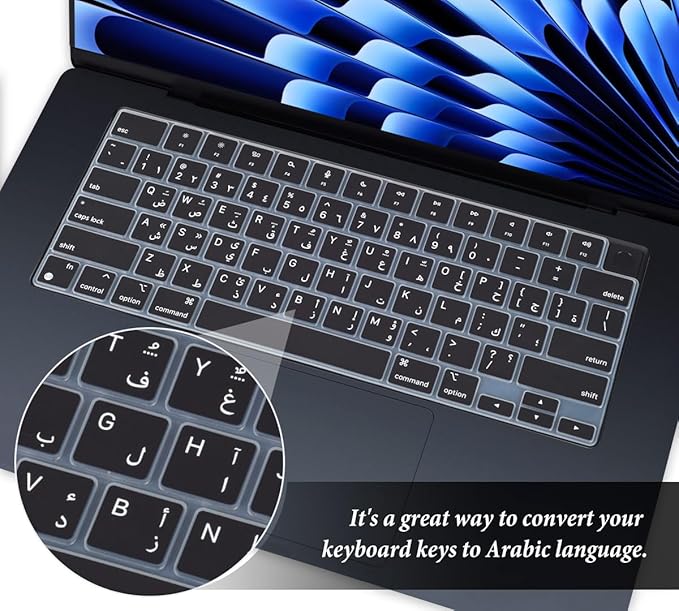 Arabic Keyboard Cover Skin Compatible with Apple 2025 2024 2023 2022 MacBook Air Laptop with M4 M3 M2 chip 15.3 inch A3241 A3114 A2941/MacBook Air 13.6 inch A2681 A3113 A3240 Keyboard Protector-Black