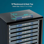 YuanLey 16 Port PoE Switch with 2 Gigabit Ethernet Uplink, 1 SFP Port, 250W PoE+ Port Support 802.3af/at, Unmanaged Network Switch with AI Watchdog, VLAN, 6KV Protection, Rackmount Plug and Play