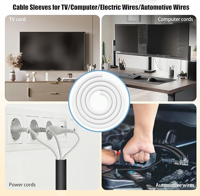 Cord Protectors from Pets No Chew, 3/8 inch 10ft Wire Protector Cord Covers for Pets, Flexible Cable Sleeve Cord Management for TV/Computer/Electric Wires/Phone Charging Cables, White