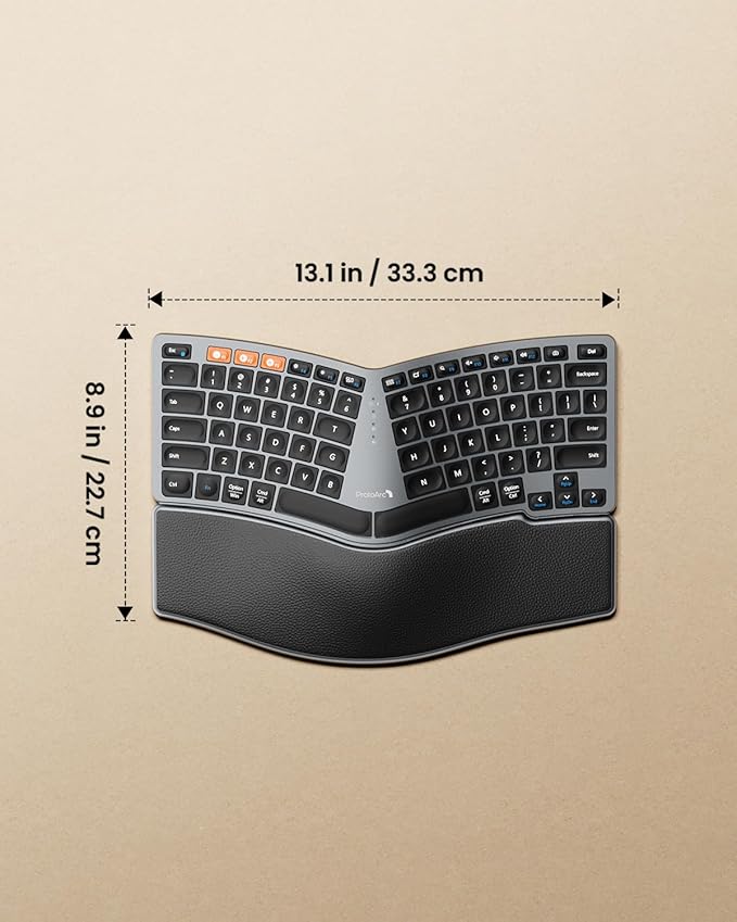 ProtoArc Bluetooth Ergonomic Keyboard, EK04 Mini Compact Wireless Ergo Split Keyboard, 80 Keys, Bluetooth and USB, Palm Rest, Natural Typing, Rechargeable, Compatible with Windows/Mac/Android