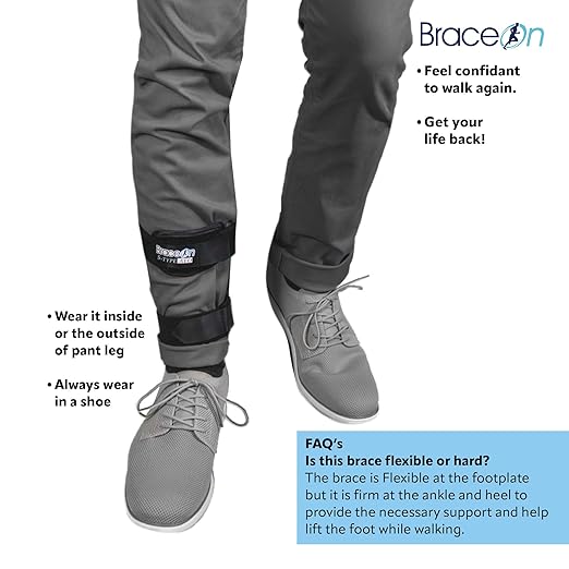 Brace On AFO S-Type - Drop Foot Stabilizer Brace, Moldable, Trimmable, Lightweight Polyethylene, Braces for Men, AFO Brace and Foot Drop Braces, Boot for Injured Foot, Men, Left