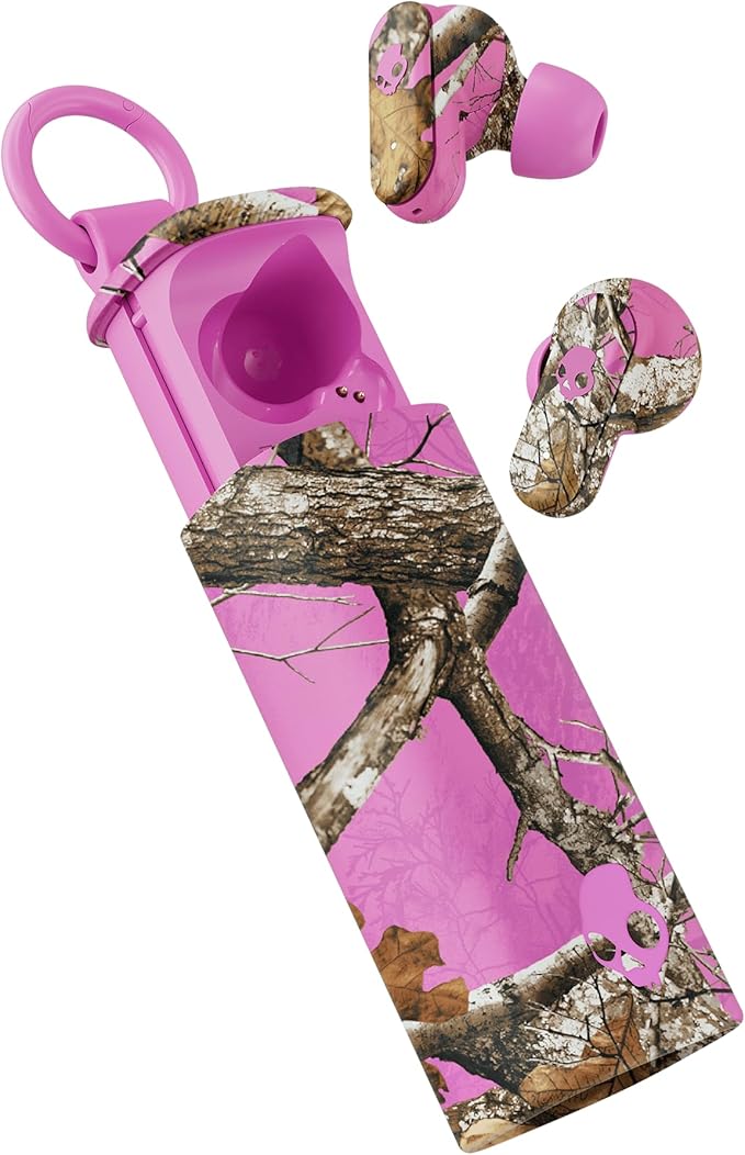 Skullcandy Dime Evo Wireless Earbuds, Bluetooth Headphones, Noise Isolating Fit, Up to 36 Hours Battery, Microphone for iPhone Android, Easy Carry with Clip-Anywhere Case - Realtree Edge Colors Pink