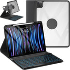 OYEEICE Keyboard Case for iPad Pro 12.9 inch 6th Gen 2022, 5th 2021, 4th 2020, Rotating Detachable Clear Cover with 7 Colorful Backlit Keyboard Wireless, Pencil Holder, Auto Wake/Sleep - Black