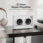 Cassette Portable Bluetooth Speaker, 16W Minimalist Speakers Bluetooth Wireless Loud, HD Powerful Sound and Wide Compatibility V5.3 for Indoor Outdoor - White