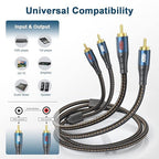 RCA Cable Subwoofer Cable 2RCA Male to 2RCA Male Stereo Audio Cable Y Splitter 24K Gold-Plated Nylon Braided Double Shielded Digital Analogue Supports Amplifiers,Home Theater,Hi-Fi System(6.6ft/2m)