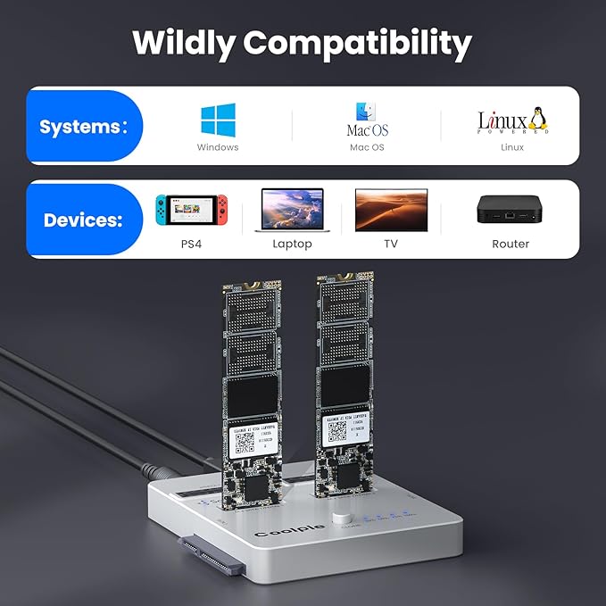 CR311 3-in-1 SSD Cloner, USB3.2 Gen2*2 M.2 Reader, Supports M.2 NVMe/SATA, SATA 2.5''/3.5'' HDD