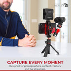 REFLEX CAMERA Metal Mobile Phone Tripod Mount, 360° Rotatable with Cold Shoe Mount, Universal Smartphone Attachment Clamp, 1/4" & 3/8" Mounting Screw Holes, Arca Swiss compatible Base Plate for iPhone