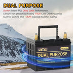 WEIZE 12V 105AH Dual Purpose LiFePO4 Lithium Battery, 1000CCA Group 31 Group 27 GC2 Starter Battery Plus Deep Cycle Performance, Built-in Smart BMS, Perfect for Automotive, Trolling Motor, Marine, RV