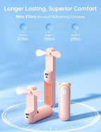 JISULIFE Handheld Fan with 4500 mAh Powerbank Max 37 Hours Runtime, Pocket Portable Battery Operated or USB Powered Folding Personal Fan, 3 Speeds, Gifts for Women Men Kids Gift for Festival-Pink