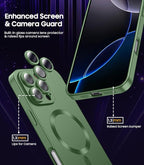 Magnetic for iPhone 16 Pro Case [Compatible with MagSafe][Built-in Camera Lens Protector] Slim Soft Silicone Bumper Shockproof Metallic Luster Phone Case (Green)
