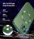 Magnetic for iPhone 14 Case [Compatible with MagSafe][Built-in Camera Lens Protector] Slim Soft Silicone Bumper Shockproof Metallic Luster Phone Case (Green)