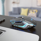TENMOS T12 Wireless Gaming Mouse Rechargeable, 2.4G Silent Optical Wireless Computer Mice with Changeable LED Light for Laptop PC, 7 Buttons, 3 Adjustable DPI (Grey)