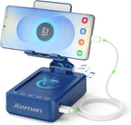 JTEMAN Cell Phone Stand with Bluetooth Speaker and Charging Function,Bluetooth Audio Power Bank Bracket,Birthday Gifts for Men Women,Kitchen Gadgets for Most Phones and Tablets-Blue