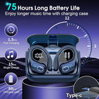 Wireless Earbuds 75hrs Bluetooth 5.4 Headphone Sport, 2025 Bluetooth Earbuds Stereo Deep Bass Over Ear Bud with Earhooks, ENC Noise Cancelling Mic, IPX7 Waterproof Earphone, Royal Blue