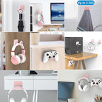 SOKUSIN Headphone Stand Headset Holder - Adhesive Gaming Earphones Hanger, Universal Desk Wall Mount Hook for All Headphone/Controller, Compatible with Beats, AirPods Max,Sony, JBL (Pink)