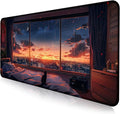Anime Cat Fantasy Window Mouse Pad, Summer Mouse Pad Large Healing Night Scene, Game Table Pad XL Office Decoration Women's Laptop Keyboard Pad 35.4 x 15.7 x 0.12 Inches