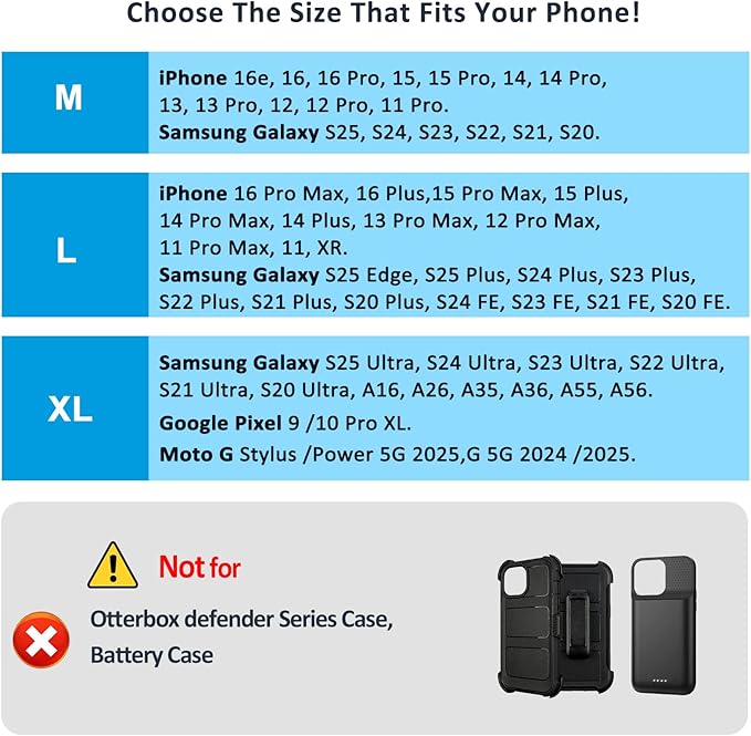 Phone Holster for Belt with Metal Clip and Magnetic Closure Compatible with iPhone 16/15/14/13/12 Pro and Non-Pro, Galaxy S25 S24 S23 S22 for Everyday Protection, M-Blue