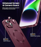 Magnetic for iPhone 15 Case [Compatible with MagSafe][Built-in Camera Lens Protector] Slim Soft Silicone Bumper Shockproof Metallic Shine Phone Case (Burgundy)
