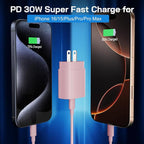 30W USB C i Phone 16 15 Charger Fast Charging, 2PACK Wall Charger for iPhone 16 15 Pro Max Charger Cord 10FT Fast Type C Charger Block for iPhone 16/16 Pro/15 Plus/15 Pro/15 Pro Max, iPad Pro, Pink