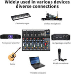 Dj Mixers 7 Channel Audio Mixer Sound Board with Bluetooth, Usb Audio Interface with 48V Phantom Power Sounds Mixer Board with FX Reverb Delay Effect for Streaming