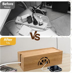 Bamboo Cable Management Box,Extra Large Cord Organizer Box,Power Strips Hider,Plug Strip Cord Box,Outlet Holder,Cords Concealer,Wires Covers,Desk & Floor Tidy Solution (Straight lid)