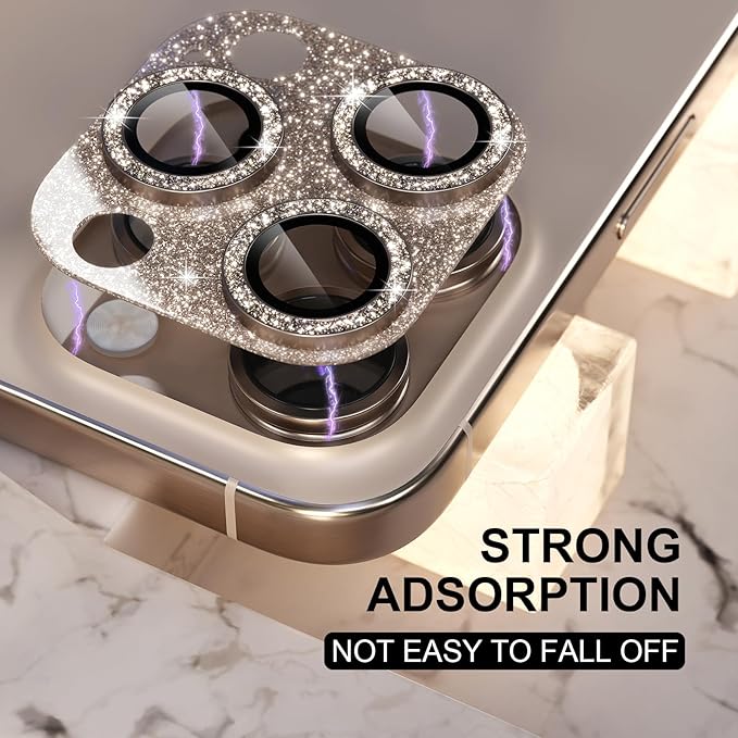 Choiche Compatible for iPhone 16 Pro/iPhone 16 Pro Max Camera Lens Protector, Bling Camera Cover with 9H Tempered Glass Lens Screen Protector Metal Ring Accessories (Glitter-Titanium Desert)
