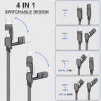 2Pack 6FT 4 in 1 USB C Cable for Lightning, 60W Fast Charging, Flat Braided, Dual Type C Cord, Multi Charger for iPhone 16 15 14 13 Pro Max/15 Plus/15 Pro/Samsung Galaxy S24 S23/iPad/MacBook