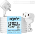 Adoreen 15 Ft Computer TV Replacement Power Cord White, Low Profile Flat Plug to 90 Degree Angled L-Shaped 18AWG 3-Prong AC Universal Power Supply Cable for Printer, PC, Monitor TV LCD, ETL+Ties