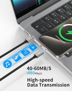ZBF 100W USB C Magnetic Charging Cable,Magnetic Charger Cable for USB C to C(3 Pack, 5/6.6/6.6FT) 480Mbps Data Transfer, 5A Fast Charging for Phone 17 16 15 14,13 Pro Max,MacBook Pro Pad Galaxy S22