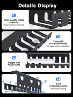 Delamu 2 Pack Metal Under Desk Cable Management Tray, U-Channel Cord Organizer Box, Office Under Desk Cord Organizers, Cable Management with Various Accessories, Black, 15.75 Inches