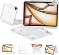 Transparent Case with Keyboard for iPad Air 13 Inch (M3/M2, 2025/2024), iPad Pro 12.9 Inch (6/5/4/3 Gen),7-Color Backlit,Magic Wireless Keyboard, 360°Rotating,with trackpad,Pencil Holder,White