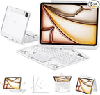 Transparent Case with Keyboard for iPad Air 13 Inch (M3/M2, 2025/2024), iPad Pro 12.9 Inch (6/5/4/3 Gen),7-Color Backlit,Magic Wireless Keyboard, 360°Rotating,with trackpad,Pencil Holder,White