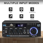AK45 Stereo Receivers Amplifier Home Audio with Bluetooth, 300W, 2.0 Channel Power Amplifier for Home Stereo Syetem with RCA,SD,FM,USB, MIC in,Bluetooth Receiver for Karaoke,Studio